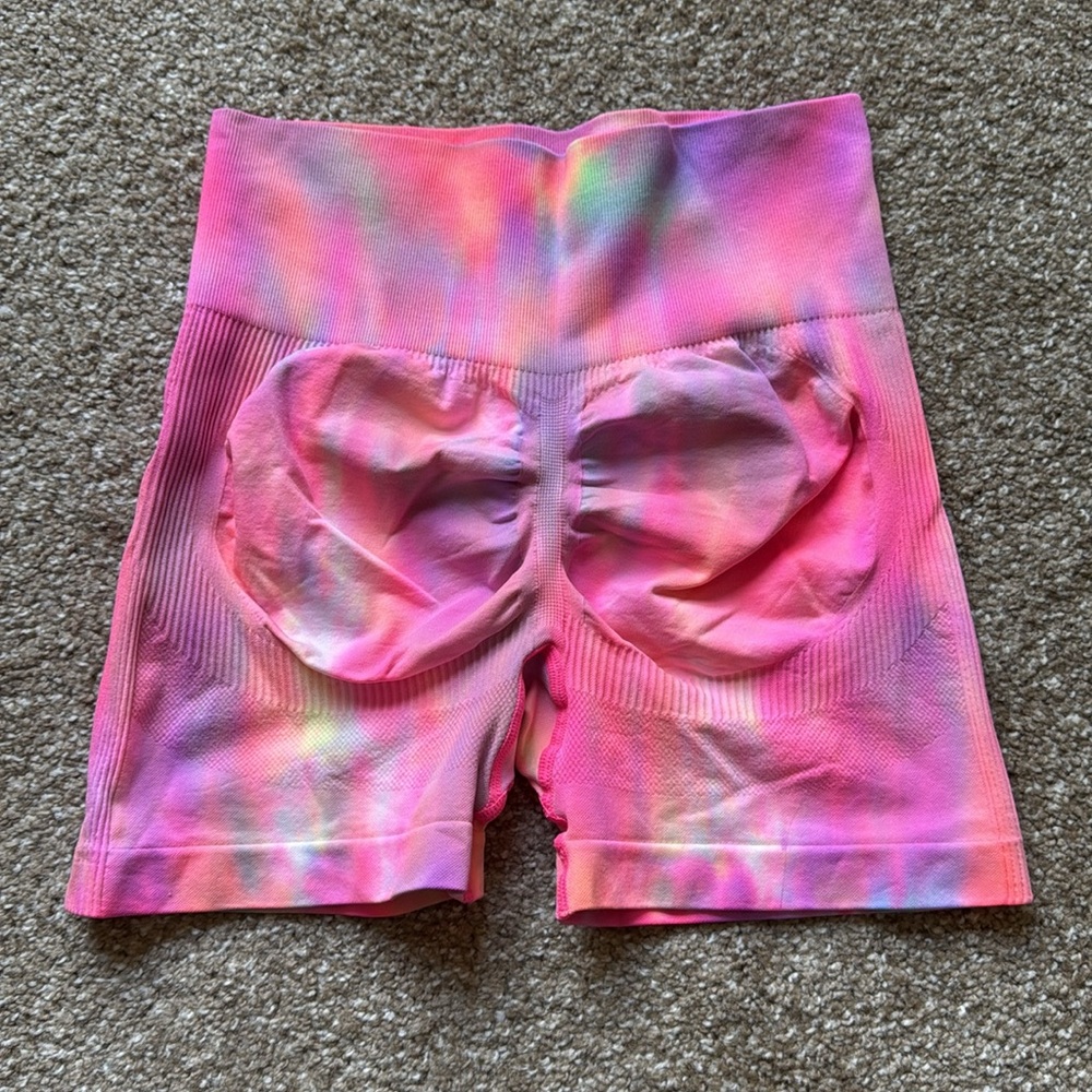 Pink Tie-Dye Workout Shorts - Picture 2 of 4